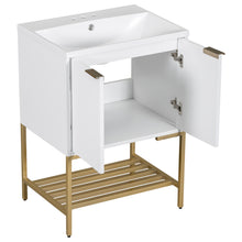 24 Inch White Bathroom Vanity with Ceramic Sink – 2 Door Cabinet & Open Shelf