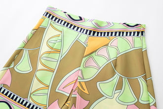 Summer New Fashion Retro Style Printed High Waist Slim Green Shorts Women