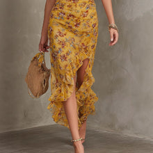 French Vintage Yellow Floral Halter Neck Dress.