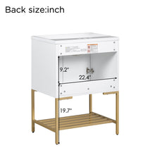 24 Inch White Bathroom Vanity with Ceramic Sink – 2 Door Cabinet & Open Shelf