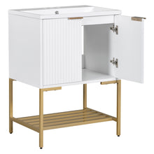 24 Inch White Bathroom Vanity with Ceramic Sink – 2 Door Cabinet & Open Shelf