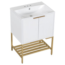 24 Inch White Bathroom Vanity with Ceramic Sink – 2 Door Cabinet & Open Shelf