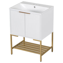 24 Inch White Bathroom Vanity with Ceramic Sink – 2 Door Cabinet & Open Shelf