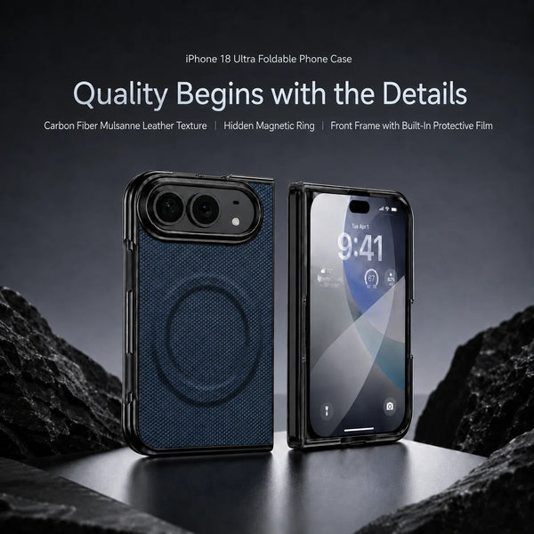 Magnetic Carbon Fiber Patterned Phone Case For iPhone DuoiPhone 18 Fold For Magsafe With Screen Glass Lens Protector Cover